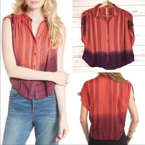 Free People Baby Blues top dip dye orange burgundy  J-343